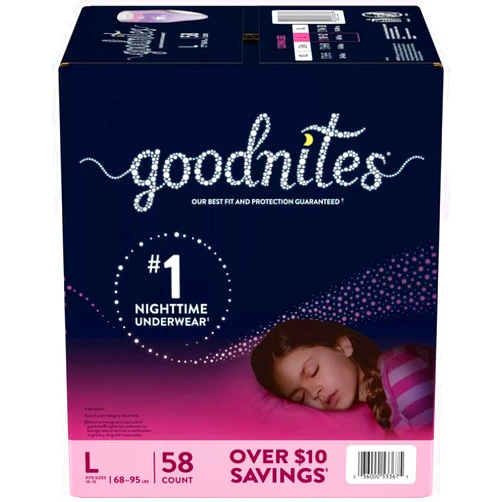 GoodNites Bedtime Underwear for Girls, Large (68-95 Pounds), 58 Count