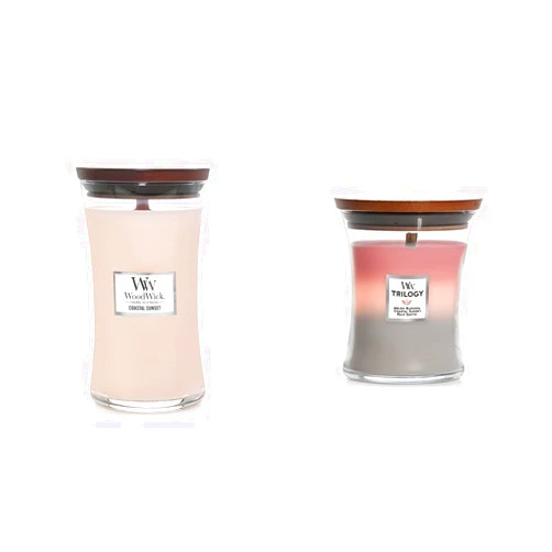 WoodWick Large Hourglass Candle Bundle - Coastal Sunset and Shoreline Trilogy (3 fragrances)