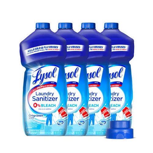 Lysol Disinfectant Laundry Sanitizer, Laundry Detergent Additive, Color Safe Bleach Alternative, Laundry Odor Eliminator, Kills Bacteria & Viruses, Crisp Linen Scent, 40 fl oz (pack of 4)