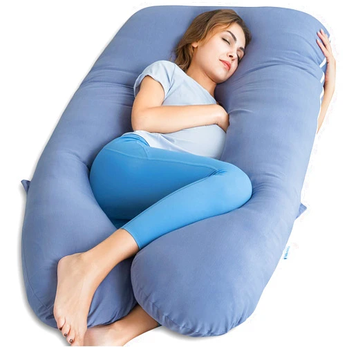QUEEN ROSE Pregnancy Pillow, U Shaped Full Body Pillows for Sleeping Support, 55 Inch Maternity Pillow for Pregnant Women with Cooling Silky Cover, Blue