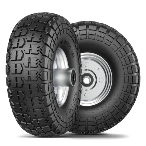 JAZIPO 4.10/3.50-4 Tire and Wheel Flat Free, 10 Inch Solid Rubber Tires for Wheelbarrow with 5/8