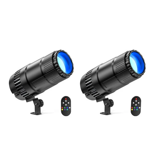 Queenfavor 2 Pack 20W Pinspot Light with Remote,RGBWYP+Cyan LED Beam Spot Lights,Ultra Bright Mirror Disco Ball Spotlight Stage Light for DJ Disco Party Bar Club Show Wedding Children's Theater