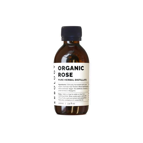 Erbology Organic Rose Water 3.4 fl oz - Distilled from Damask Rose - Premium Food Grade Hydrolate of Rose - Soothes, Hydrates and Calms - Non-GMO - Recyclable Glass Bottle