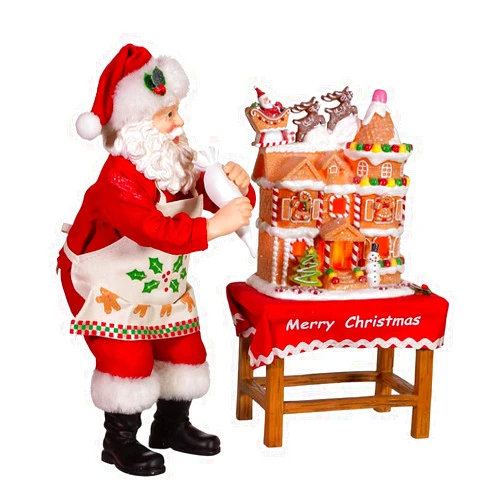 Kurt S. Adler Kurt Adler 10.5-Inch Battery-Operated Fabriche Santa Decorating LED Gingerbread House Table Piece (JEL1203)