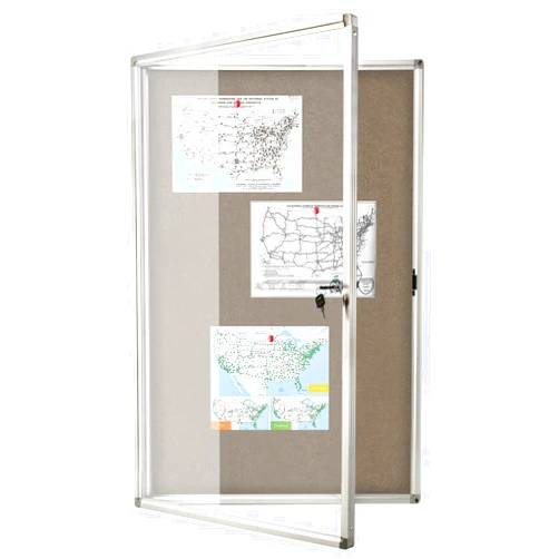 BEST BOARD Enclosed Bulletin Board Lockable Display Case Message Board with Locking Door for Indoor, Grey Felt, Aluminum Frame, 36 × 24 Inches