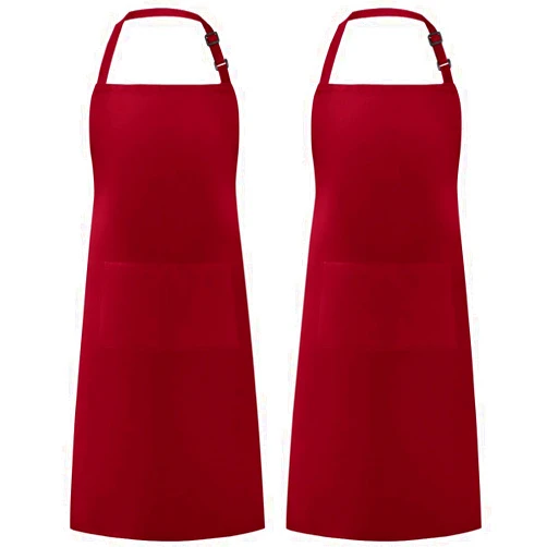 Syntus 2 Pack Adjustable Bib Apron Waterdrop Resistant with 2 Pockets Cooking Kitchen Aprons for BBQ Drawing, Women Men Chef, Dark Red