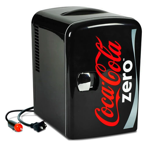 Coca-Cola Zero CZ04 4 Liter/4.2 Quarts 6 Can Portable Cooler/Mini Fridge, Beverages, Baby Food, Skincare and Medications-Use at Home, Office, Dorm, Car, RV or Boat-AC & DC Plugs Included, Black/Red