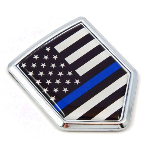 Car Chrome Decals Police USA Thin Blue Line Flag Chrome Emblem Car Decal Sticker Bike Crest Shield Shape