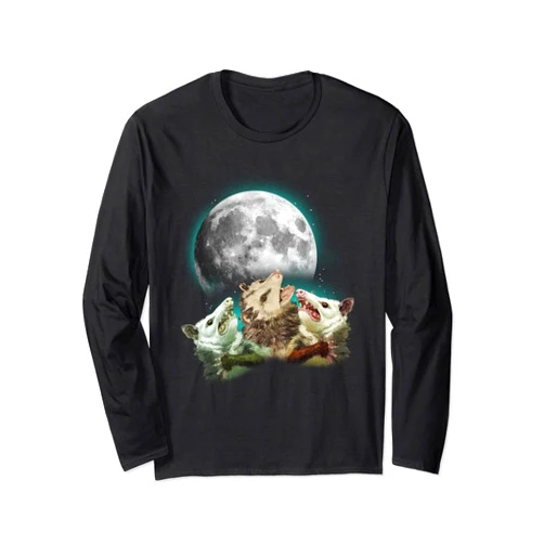 Opossum Lover Humor Quote - DressedForDuty Three Opossum Moon With 3 Possums Costume Long Sleeve T-Shirt