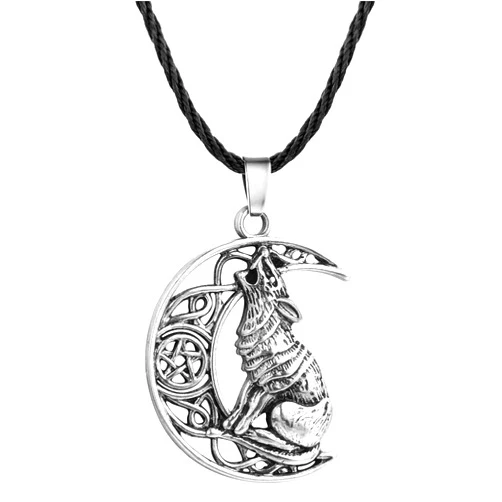 Ailiessy Moon Wolf Necklace Pendant Vintage Norse Viking Wolf Head Necklace Choker Hollow Crescent Moon Statement Necklace for Women n Men Fashion Jewelry Gifts