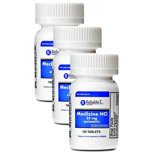 Reliable-1 Laboratories Meclizine HCL 25mg 100 Tablets (1 Bottle) (Pack of 3)