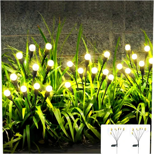 JURASNOW 2PCS 10 Head Solar Powered Firefly Lights, 10 LED Outdoor Waterproof Solar Starburst Swaying Garden Lights, Swaying When Wind Blows Solar Garden Lights Outdoor Decorative String Lights