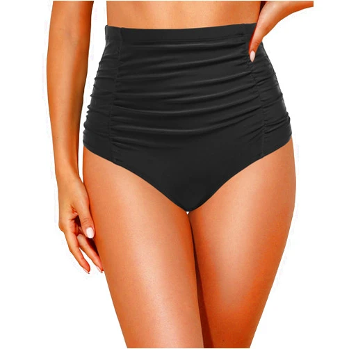 Tempt Me Women's High Waisted Swimsuit Bottom Tummy Control Ruched Bikini Bottom Vintage Swim Bottom Tankini Briefs