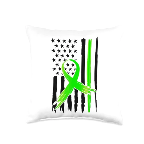 Support Mental Health Awareness Gift Patriotic Mental Health Awareness Green Ribbon Flag American Throw Pillow
