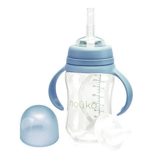 Noüka nouka Tritan Plastic Transitional Sippy Cup with Weighted Straw | Leak Proof and Easy Grip | Removable Handles | Wave