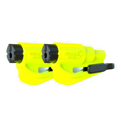 Resqme Pack of 2, The Original Emergency Keychain Car Escape Tool, 2-in-1 Seatbelt Cutter and Window Breaker, Made in USA, Safety Yellow