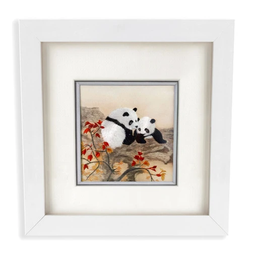 Ebherys Embroidery Art of Cute Panda Design, Hand Embroidery Artwork, Chinese Wallart, Asian Room and Desk Decor, Hanging and Table Top, Wood Framed Chinese Embroidery Art (Lovely Panda)