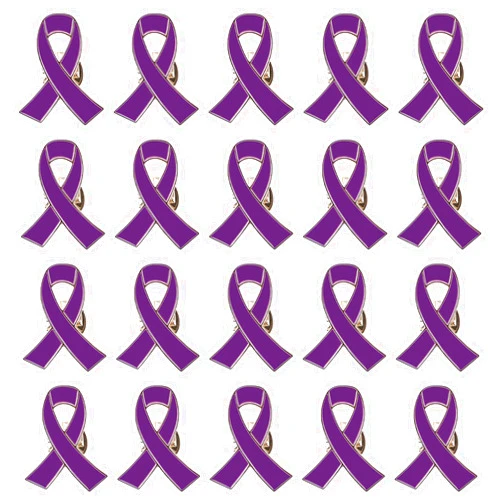 WANDIC 20 Pcs Purple Awareness Ribbon Pin, Lupus Alzheimers Awareness Badges Domestic Violence Pancreatic Cancer Brooches for Public charity activities Men Women,0.98 * 0.79in