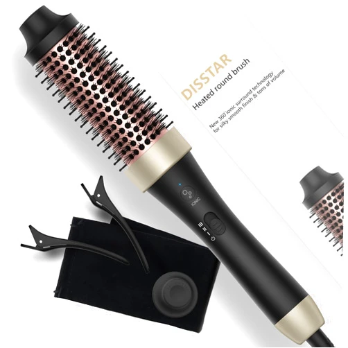 DISSTAR Ionic Thermal Brush Blowout Hot Brush 1.5 Inch Heat Hair Curling Brush 30s Fast Heated Round Brush Hair Styling Brush Dual Voltage Hot Curling Iron Brush for Easy Blowouts Styling