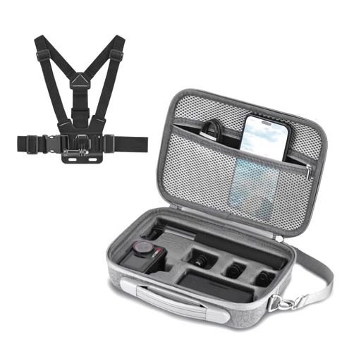 Flymile Chest Mount Harness Case for DJI Osmo Action 5 Pro/Action 4/3, Head Strap, Suction Cup Accessories Kit with Carrying Case for Outdoor Sports