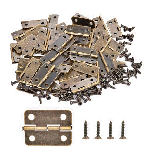 YCSJ 100 Pieces Antique Bronze Mini Hinges Hardware for Wooden Jewelry Boxes,Small Hinges for Handmade Crafts,Jewelry Box Hinges Bronze
