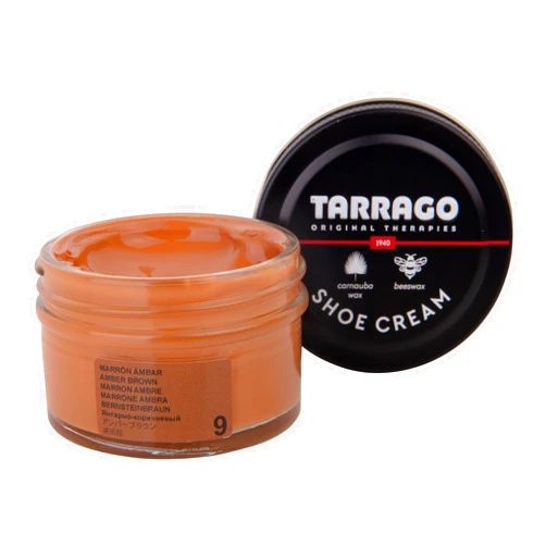 Tarrago Shoe Cream Professional Shoe Polish for Leather Boots, Shoes, Purse, Furniture Eco Friendly Leather Conditioner 1.7oz - Amber Brown #09