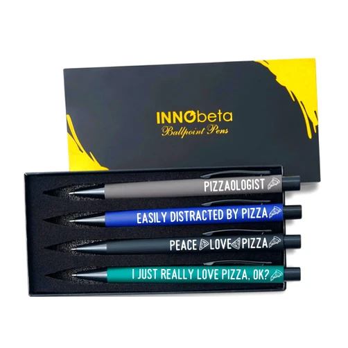 InnoBeta Pizza Gifts for Pizza Lovers, Ballpoint Pen Set of 4, Black Ink, Ideal Gifts on Birthdays, Christmas