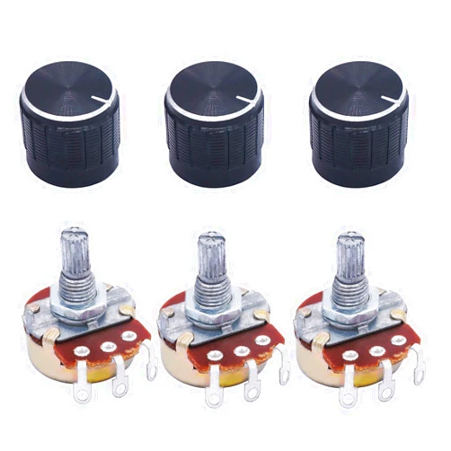 TWTADE / 3pcs wh138 10k ohm Potentiometer Single Turn Rotary Linear Variable Potentiometer +3pcs black Aluminum alloy knob