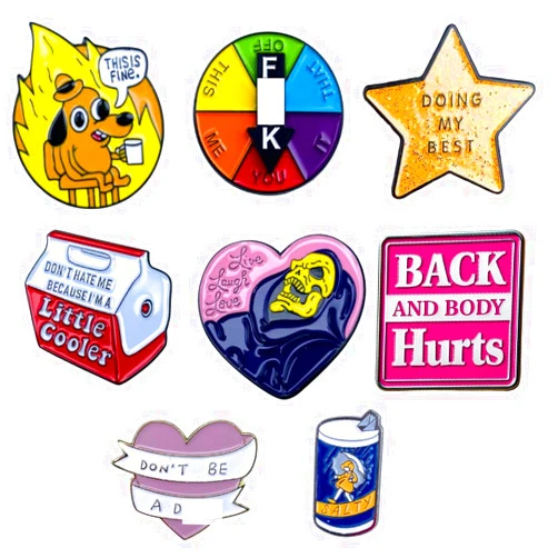 YJ PREMIUMS 9PC Funny Enamel Pins Pack Cute Cool Fun Pin for Lapel Backpack Jacket Hat Bag Adult Teens Girls Boys, Small Buttons Unique Novelty Mood Assorted Cartoon Cheap Bulk Craft Supply Accessories Gifts
