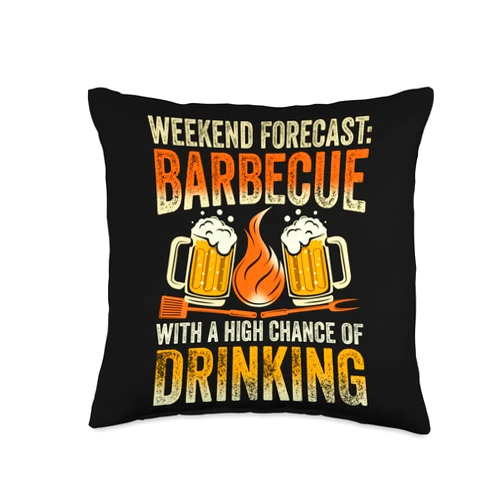 BBQ Eater Barbecue Maker Grilling Expert Graphic Weekend Forecast Grilling BBQ Maker Eater Barbecue Throw Pillow, 16x16, Multicolor