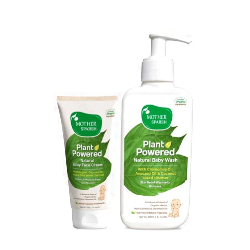Mother Sparsh Plant Powered Natural Baby Wash, 200 ml + Plant Powered Natural Baby face Cream, 50g