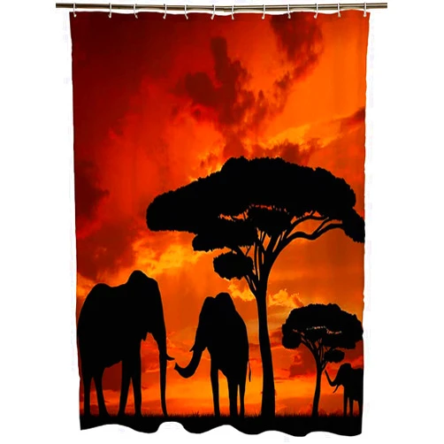 Mearklwd Fabric Waterproof Shower Curtains Silhouette Color Elephants Sunset Animals Wildlife Orange Dawn Safari Sunrise Red Nature in Beauty Shower Curtain for Bathroom with Hooks 72 x 78 Inches
