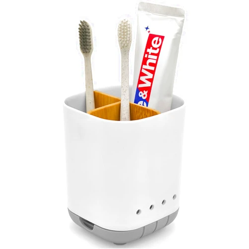 Scartink Toothbrush Holder with Bamboo Divider,Detachable for Easy Cleaning Bathroom Countertop Organizer,Plastic 3 Slots Electric Toothbrush and Toothpaste Holders Storage Caddy for Bathroom Vanity,Sink(Grey)