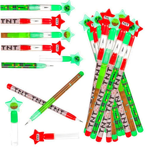Playbees Pixel Miner Pop Pencils - 24 Pack - Translucent Multipoint Pencil Video Game Birthday Party Stackable Pre-Sharpened Classroom for Students, Teachers, Girls, Boys