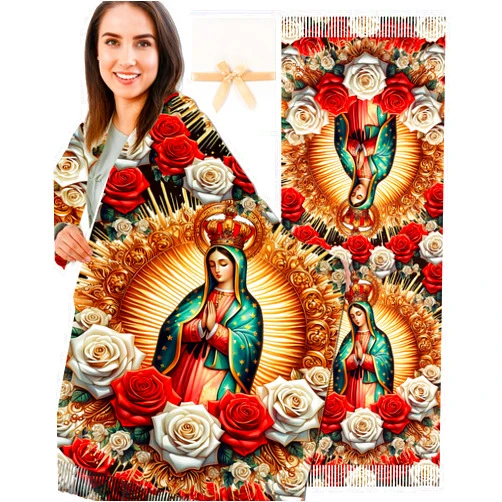 Luvsweets Virgen De Guadalupe Shawls for Women, Virgin Mary Blanket Scarf, Soft Scarf Wrap Prayer Shawl Catholic Gifts