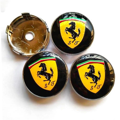 YJQFB Car Wheel Center Caps Hub Caps for Ferrari Roma Portofino F430 456 458 488 F12 812 60MM Center Caps Rims Wheel Hub Cover Sticker Accessories,BlackYellow, normal