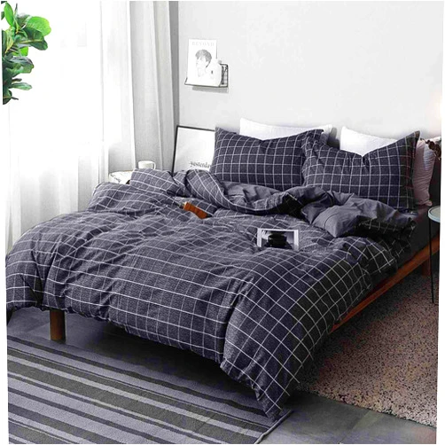 Nanko Queen Duvet Cover Set Black Grid Geometric 3 Pieces 90x90 Luxury Microfiber Quilt Bedding Cover with Zipper Closure, Ties - Organic Modern Style for Men and Women, Plaid