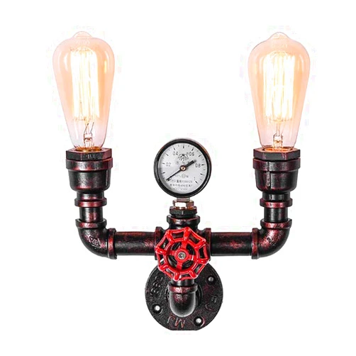 MQ Water Pipe Wall Sconces Lamp, MQ Steampunk Fixtures 2 Lights Wall Mount E26 Socket Vintage Rustic Wall Light for Bathroom Hallway Basement Copper Color
