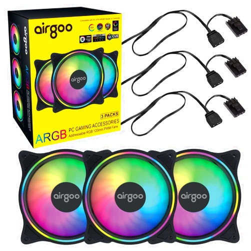 Airgoo 120mm ARGB PWM Case Fans, for Corsair Commander Core XT, Motherboards 5V 3pin ARGB Header, 3 Packs High Performance Low Noise Cooling PC Fans, Hydraulic Bearing Longer Lifetime