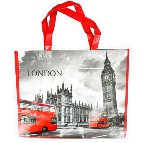 British Candy World artistic London portrait candy sweets shopping bag a unique easy carry strong candy shopping bag available with an iconic portrait of one of London's famous landmarks Ideal strong waterproof shopping bag