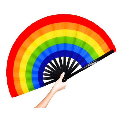 STHUAHE Large Folding Hand Fan for Women Men, Rave Big Foldable Bamboo Renaissance Handheld Fan Folding Fan for Festival, EDM, Dancing, Hot Flashes, Gift, Performance (Rainbow)