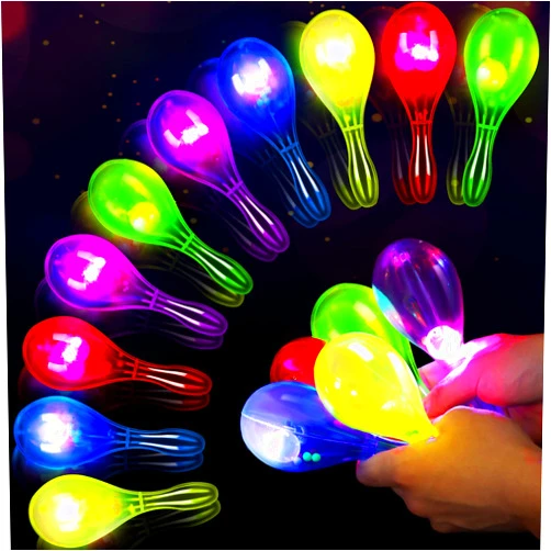 CHENGU Maracas Fiesta Party Favors 6.3 Inch Light up Mini Plastic Maracas for Kids LED Flashing Shaker Neon Mexican Decorations Noisemaker for Cinco De Mayo Fiesta Themed Birthday Party Decor (10 Pcs)