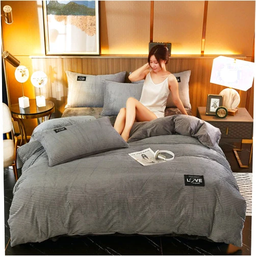 GZYZPDF Duvet Cover Set Version AB,Winter Quilt Cover Queen Size Soft Velvet Bedding Striped Duvet Cover Corduroy Double Bed Comforter Cover Full -Grey Full:200x230cm(78.7x90.6)