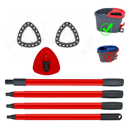GFRED Mop Replace Heads Mop Handle and Mop Base Replacements for O Ceda EasyWring 1-Tank Spin Mop System, 2 Microfiber Mop Head Refills, 4-Section Iron Mop Handle 30-58in and 1 Mop Head Cover Set(No Bucket)