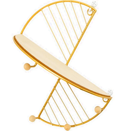 BESPORTBLE Wooden Wall-Mounted Storage Shelf with Hooks Iron and Wood Combination Rack for Bedroom Organization Strong Load-Bearing Decorative Wall Hanging Storage Rack in Gold Finish