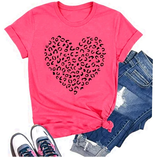 Weokwock Womens Valentine's Day Graphic Shirts for Her Heart Printed Blouse Spring Casual Tops Tee