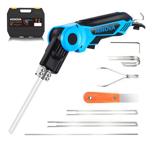 MINOVA Rotatable Electric Hot Knife Foam Cutter Styrofoam Cutting Tool Kit Air Cooled 250W AC Hot Knife Cutter Foam Cutting Tool Kit with Heavy-Duty Case 4 Blades, Bending pliers & Accessories