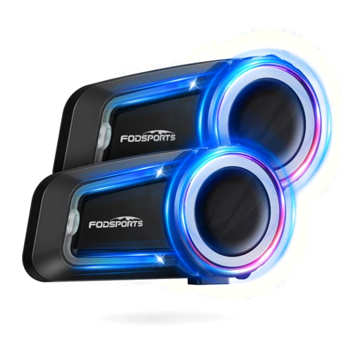 Fodsports FX7 10 Riders Mesh Motorcycle Bluetooth Headset, Dual Chips Helmet Communication Systems with Audio Multitasking, Music Share, Motorcycle Intercom with CVC & ENC Noise Reduction, FM, 2 Pack