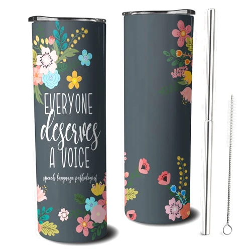 Owbgsdh Speech Therapy 20 oz SLP Skinny Tumblers with Lid and Straw, Speech Language Pathology Stainless Steel Vacuum Insulated Travel Coffee Mug Cup Water Bottle, Gifts for Speech Pathologist Therapist