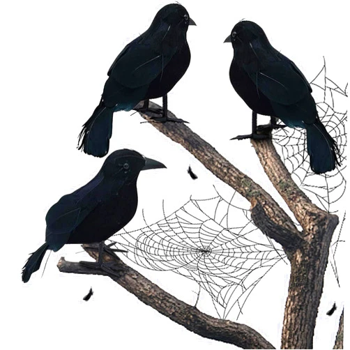 Cleacloud 3PCS Halloween Black Crows Feathered Halloween Decorations Realistic Looking Ravens Large Handmade Black Crow for Halloween Decoration Supplies